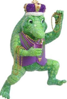 December Diamonds Big Rex the Gator King of Mardi Gras Ornament  Cocktail in Hand, Covered in Mardi Gras BeadsThis Alligator is in New Orleans having FUN   Decorative Hanging Ornaments
