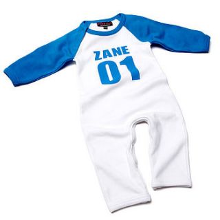 personalised 'football style' baby grow  by nappy head