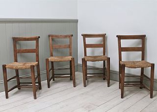 four antique rush seated chapel chairs by distressed but not forsaken