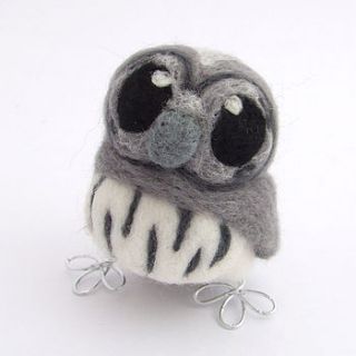 mini needle felted grey owl by feltmeupdesigns