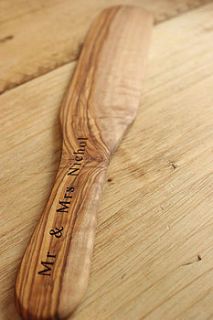 personalised olive wood pancake spatula by the rustic dish