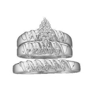 10k. White Gold Marquee Shaped 3pc. Diamond Wedding Set For Him and Her " Size 7 For Her and Size 10 For Him " Jewelry