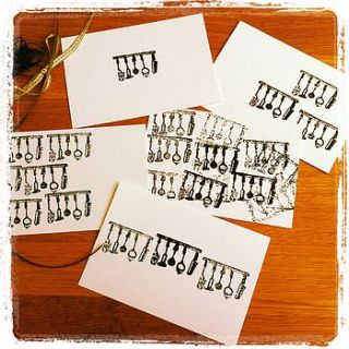 utensils print  five pack postcard by samphire arts