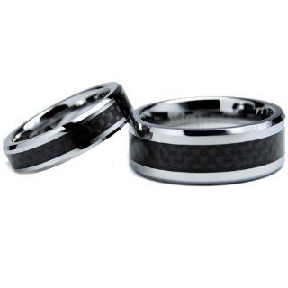 His & Hers Matching Set 5MM / 8MM Tungsten Carbide Wedding Band Set With Black Carbon Fiber Inlay (Available Sizes 5MM 5 to 8.5 & 8MM 7 to 15) Please e mail sizes Jewelry