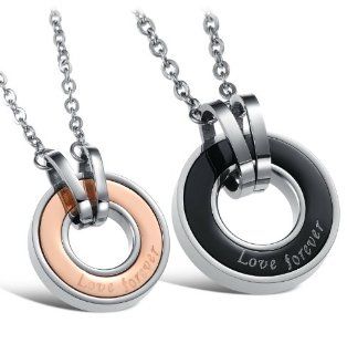 Athena Jewelry Titanium Series His or Hers Matching Set Titanium Cubic Zirconia Stone Couple Pendant Necklace Korean Love Style in a Gift Box (Hers) Jewelry