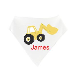 personalised digger dribble bib by little baby boutique