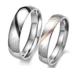 Athena Jewelry Titanium Series His & Hers Matching Set Heart Shape Titanium Couple Wedding Band Set (Size Selectable) His And Her Promise Rings Jewelry
