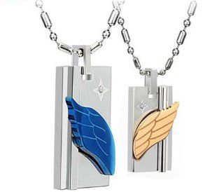 His & Hers Matching Set Titanium Couple Pendant Necklace Korean Love Style with Cubic Zirconia Stone in a Gift Box (A PAIR)  NK343 Jewelry