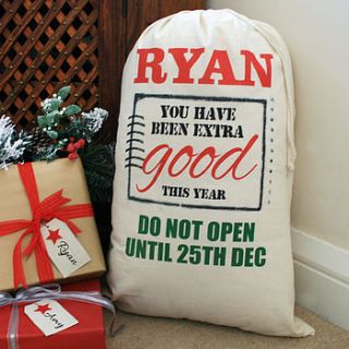personalised 'extra good' christmas sack by a type of design