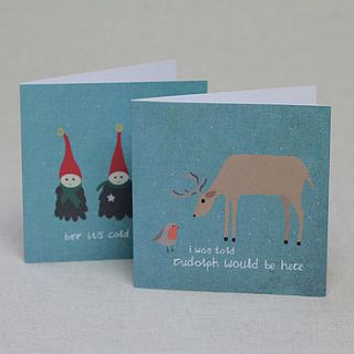 set of six deer and elves christmas cards by lil3birdy