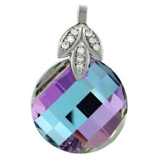 Sterling Silver Pendant w/ Purple chessboard round Swarovski Crystal & Cubic Zirconia Stones, 1 1/16 in. (27 mm) tall, Rhodium Finish Jewelry