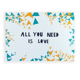 'all you need is love' screen print by particle press and the thousand paper cranes