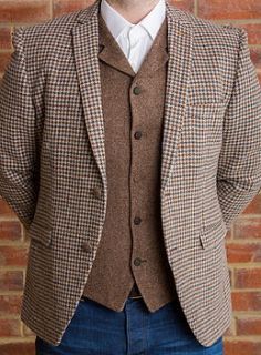 men's brown houndstooth check jacket by louie thomas menswear
