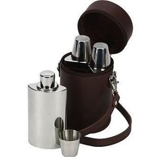 travelling three piece hip flask gift set by louie thomas menswear