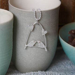 handmade lovebirds and hearts pendant by jemima lumley jewellery
