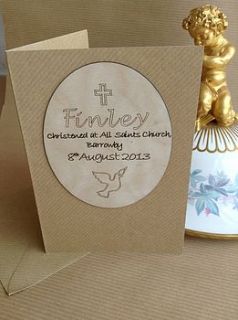 personalised engraved wooden christening card by hickory dickory designs