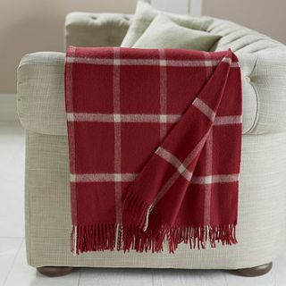 deep red checked wool throw by the wool room