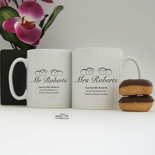 set of two personalised 'mr & mrs' mugs by a type of design