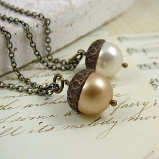 acorn necklace in antiqued brass by wished for