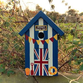 personalised union jack beach hut bird box by lindleywood
