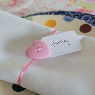 pack of six heart button napkin ties by creative and contemporary handmade