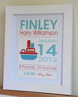 personalised new baby boy boat print by lisa marie designs