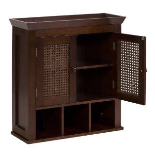 Elegant Home Fashions Wall Cabinet with Cane Paneled Doors and Storage Cubbies, Espresso   Wall Mounted Cabinets