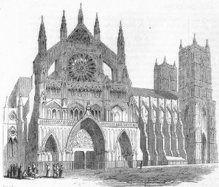 LONDON North Transept, Westminster Abbey, antique print, 1845  
