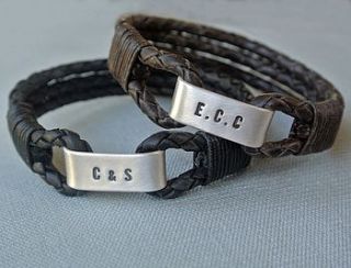 personalised men's silver & leather bracelet by sally clay