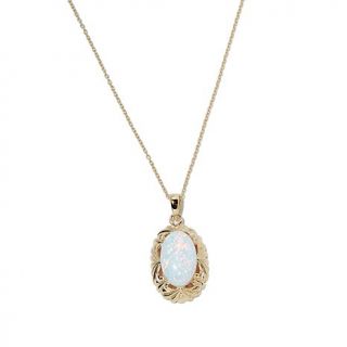 Technibond® Oval Simulated Opal Pendant with 18" Chain