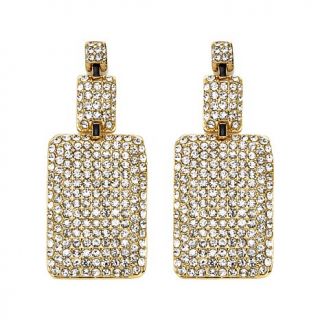 AKKAD "Decorama" Crystal and Black Enamel Goldtone Rectangular Drop Earrings