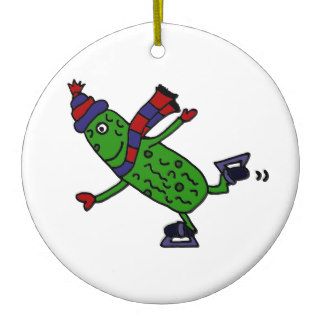 Funny Ice Skating Pickle Design Christmas Tree Ornaments
