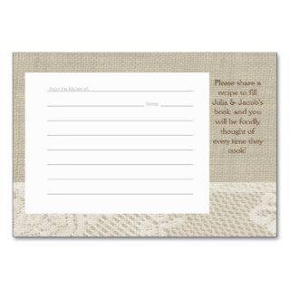 Country Romance Burlap and Lace Recipe Cards Table Cards