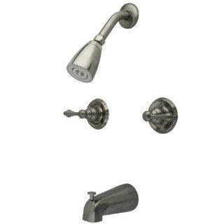 Kingston Brass KB248AL Twin Handle Tub and Shower Faucet with Decor Lever Handle, Satin Nickel   Bathtub And Showerhead Faucet Systems  
