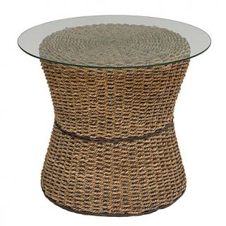 Home Styles Cabana Banana Round Drum Table with Glass Top