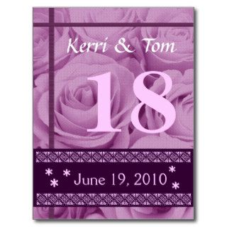 PURPLE Roses Wedding Table Number Card Reception Postcard