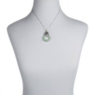 Jade of Yesteryear Green Jade and CZ Sterling Silver Art Deco Pendant with 18"