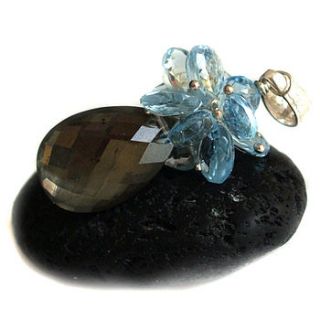 quartz pyrite and blue topaz silver necklace by prisha jewels