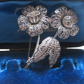 vintage silver filigree double flower brooch by ava mae designs