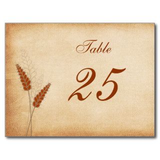 wheat stems, burlap wedding table numbers postcards