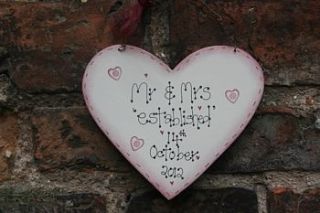 handmade wooden 'established' wedding heart by primitive angel country store