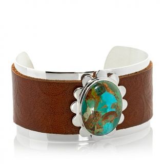 Jay King Multicolored Turquoise and Leather Sterling Silver Cuff Bracelet