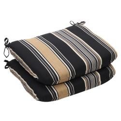 Outdoor Black and Tan Stripe Rounded Seat Cushion (Set of 2) Pillow Perfect Outdoor Cushions & Pillows