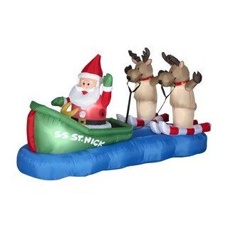 Airblown 3.8 x 7 Foot Inflatable Santa Waterskiing with Reindeer  Yard Art  Patio, Lawn & Garden