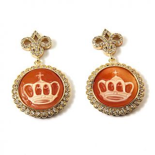 "Regina Maria Jose' " Crown Cameo Goldtone Earrings