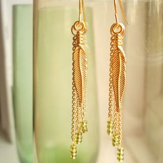 long gold feather earrings by storm in a teacup