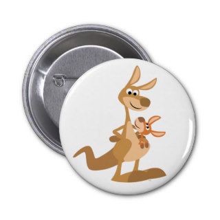 Cute Cartoon Kangaroo Mum and Joey Button Badge