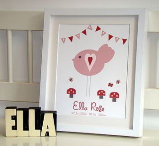 baby girl personalised 'birdie' print by little van goghs