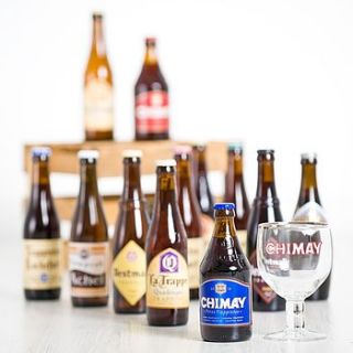 12 trappist beers and chalice glass by beer hawk