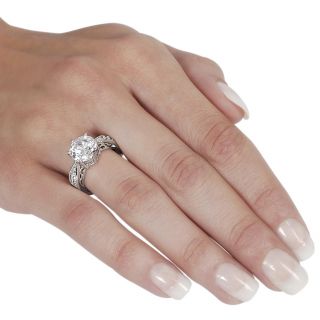 Journee Collection Silvertone Basket and Pave set Round CZ Ring Journee Collection Cubic Zirconia Rings